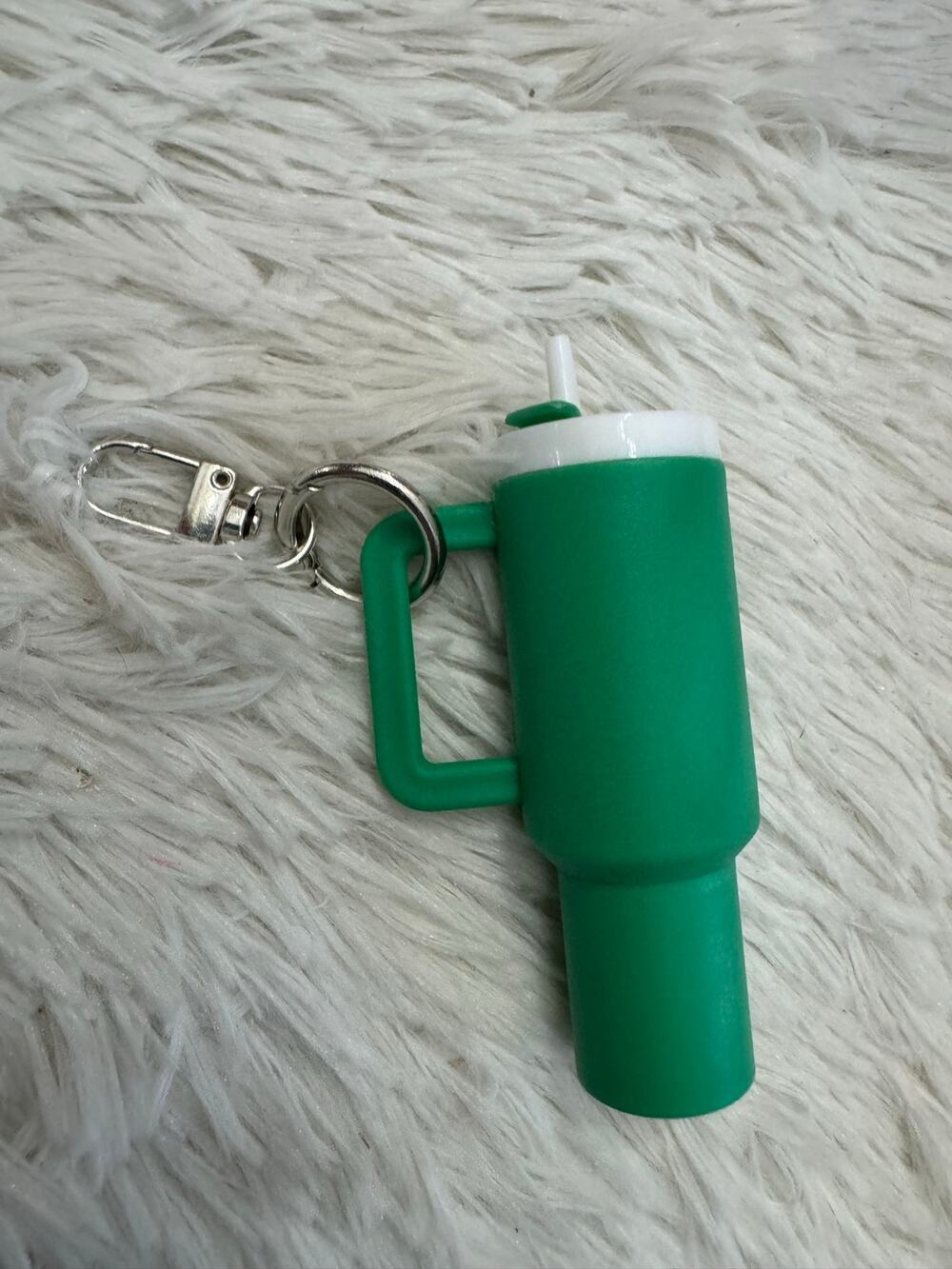 Green & white tumbler cup keychain pill/lip balm holder